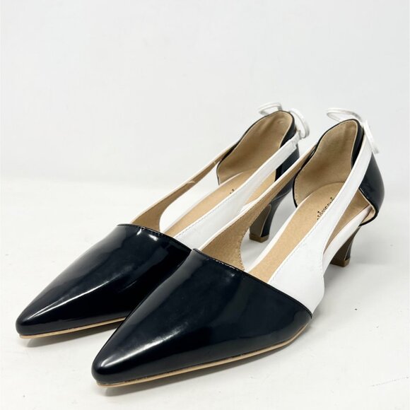Womens Two Tone Black White Pump Bow Retro Evening Classy Office Formal Size 10M - Picture 2 of 11